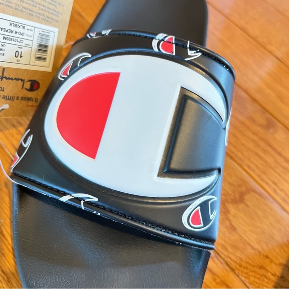 Champion Mens IPO-R Black White Red Slides Repeat C Logo All Over Slides:8,10, - Picture 11 of 13